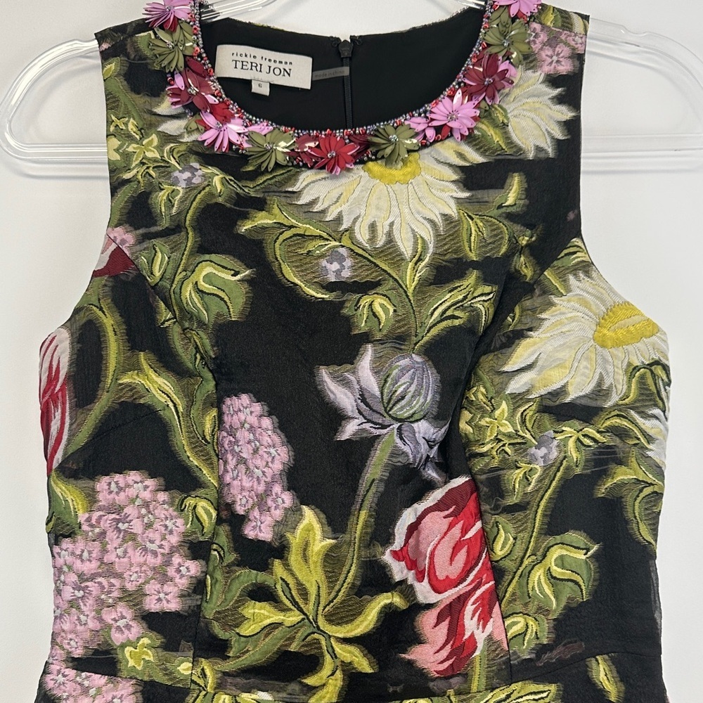 Teri Jon by Rickie Freeman Embellished Floral Jacquard Sleeveless Midi Dress 6 - Picture 4 of 11